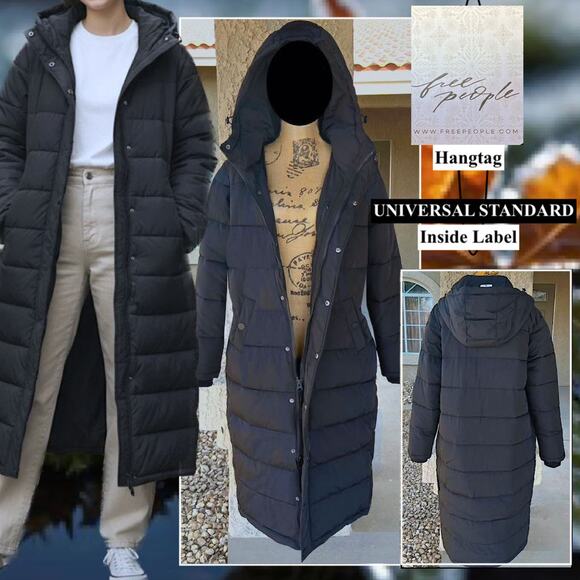 Free People x Universal Standard Everest Blk Hood Puffer Coat Size 18-20 US - Picture 1 of 11